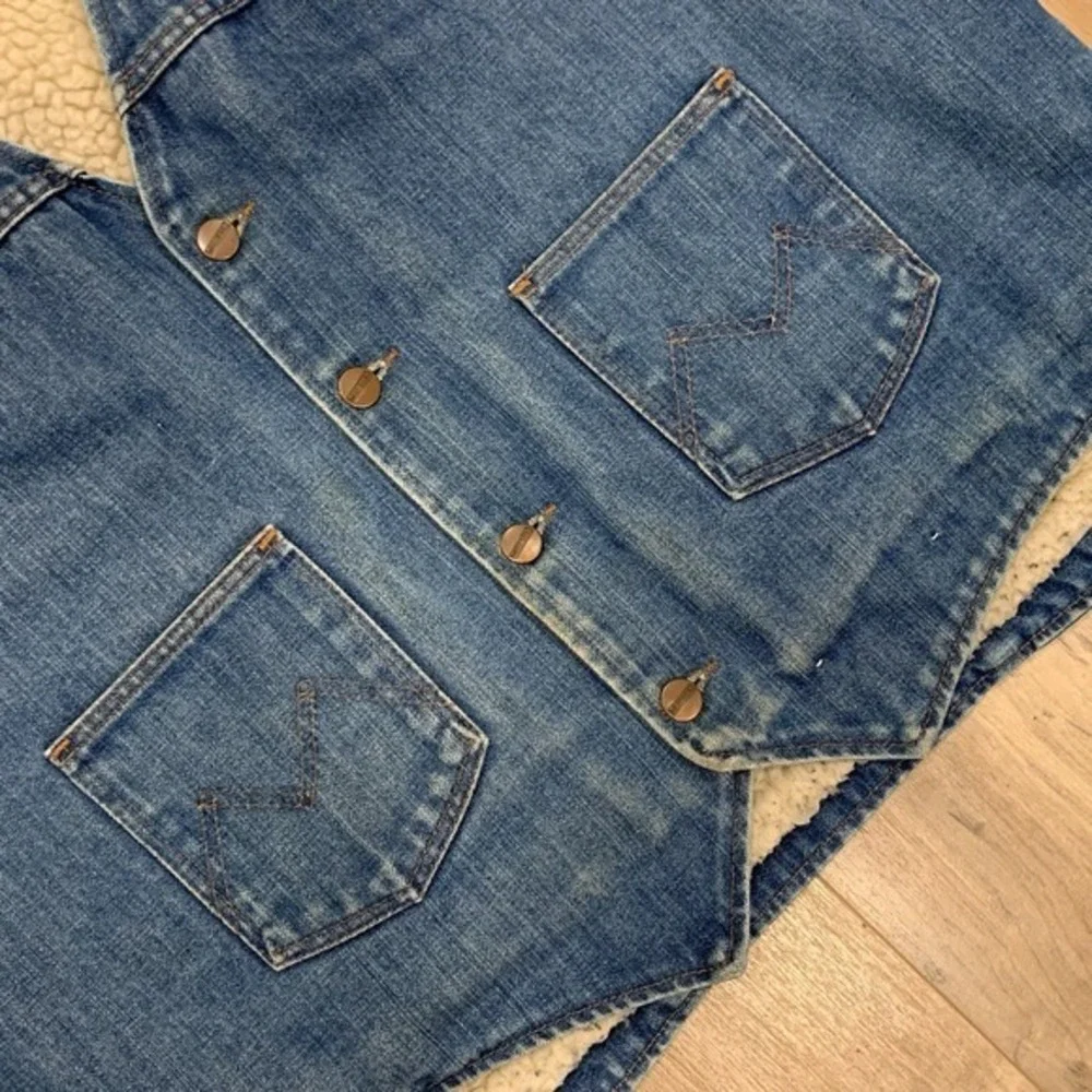 VTG Maverick Sherpa Lined Denim Vest XL 1970s Western Cowboy Workwear USA Made‎